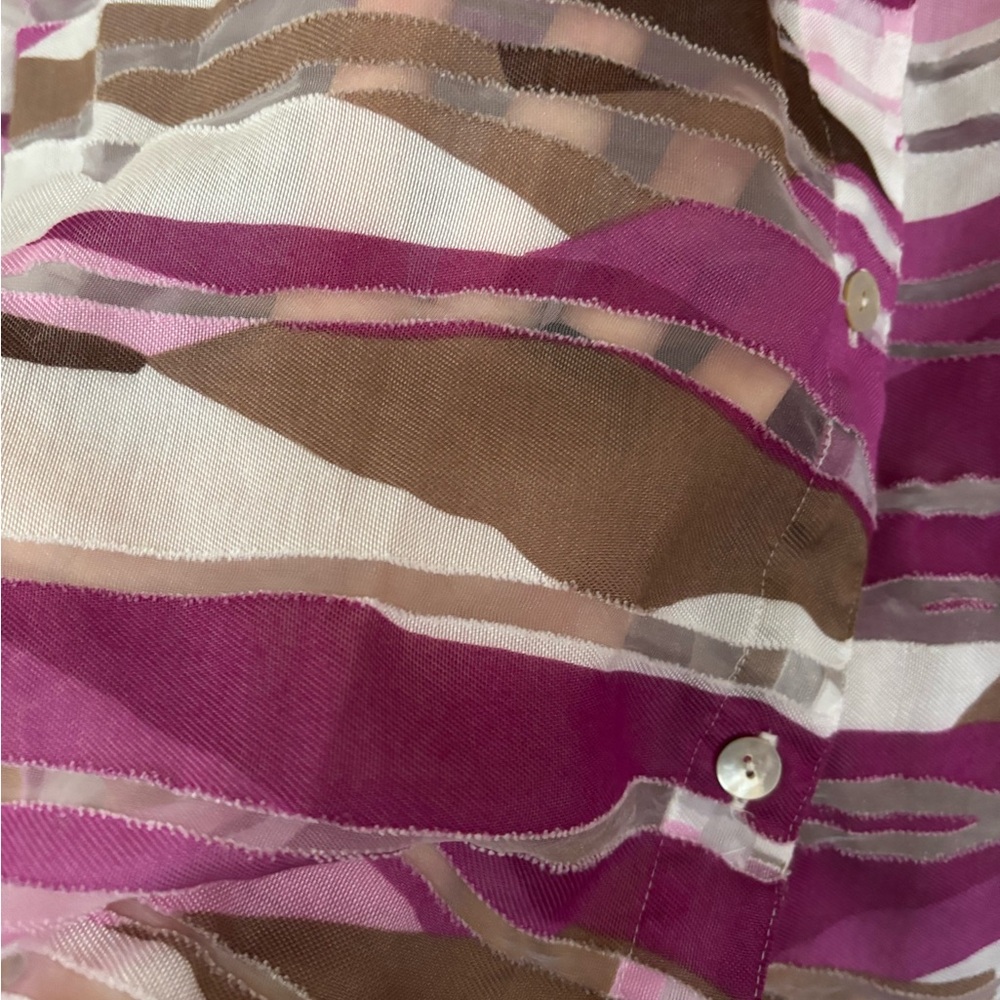 Alfred Dunner Pink, Purple and Gray Striped Semi-Sheer Blouse - Picture 3 of 6